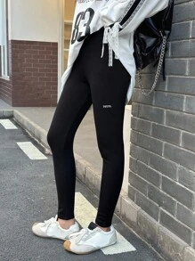 Dazy Kids Pantalones leggings casuales de ajuste delgado con estampado de letras para adolescentes, otoño