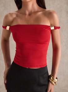 Glamine Red Color Off The Shoulder Ruched Body Top,Date Night Top,Birthday Top,Going Out Top,Back To School Clothes,Concert Top,Streetwear,Women Office Top - Red - View 7