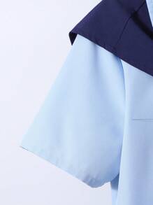 3 件套青少年女孩粉色衬衫搭配玫瑰色披肩和休闲长裤春夏新款韩版休闲装 - 藍色 - 查看 4