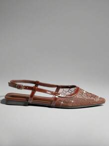 SHUZIA GlamEssentials Women's Chocolate Mesh Rhinestone Pointed Toe Slingback Flats – Elegan, Berkilau & Nyaman. Sempurna untuk Pernikahan, Pesta, atau Meningkatkan Penampilan Sehari-hari dengan Sentuhan Chic. - Chocolate Brown - View 4
