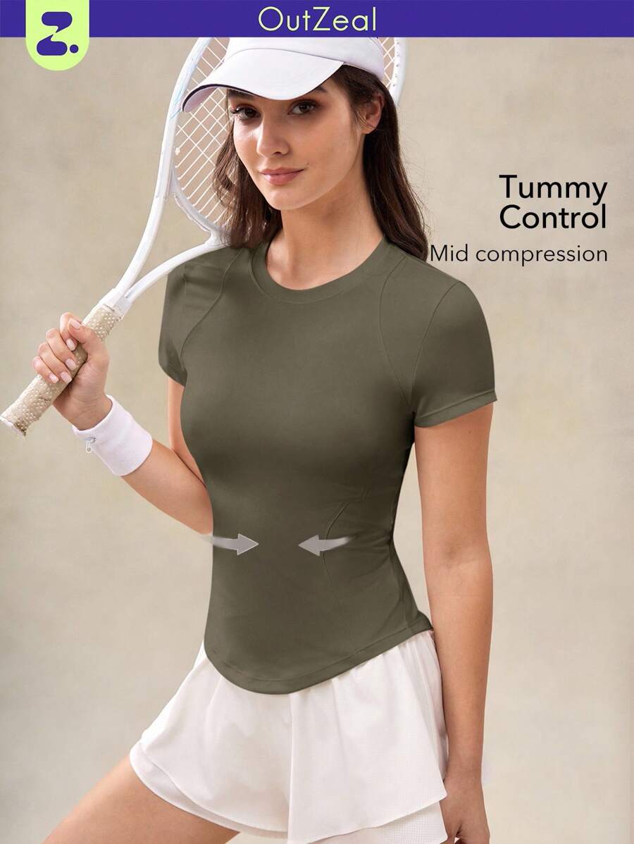 OutZeal 女士健身服运动背心普拉提套装健身上衣凉爽透气下摆运动上衣 - 綠色 - 查看 1