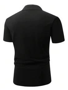 Manfinity Homme Plus Size Men's Casual Colorblock Polo Shirt, Summer - Black - View 3