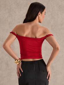 Glamine Red Color Off The Shoulder Ruched Body Top,Date Night Top,Birthday Top,Going Out Top,Back To School Clothes,Concert Top,Streetwear,Women Office Top - Red - View 2