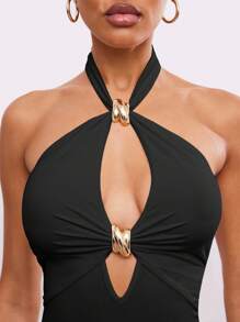 Hauture Body de oficina sexy casual simple doble dorado con adorno, para salir