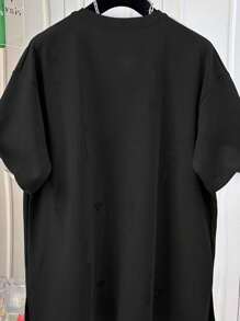 男士圆领黑色短袖T恤，适合日常穿着 - 黑色 - 查看 2