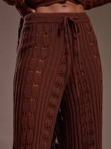 MUSERA Pantalones holgados de punto con efecto de escalera, ideales para el verano, Ibiza, vacaciones, playa, ocasiones románticas, elegantes y casuales - Marrón - Ver 5
