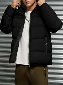 Men's Young Casual Textured Grid Fabric Slim Fit Padded Coat