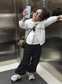 SHEIN Young Girl Woven Loose Casual Jacket Fashion Edgy Luxury White Zip Up Jacket Autumn Winter For Women - White - View 2