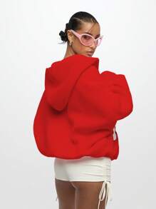 SUMWON WOMEN Rockstar Girlfriend Oversized Zip Up Hoodie Trendsetter Festival Concert Sweatshirt With Retro Graphics Hip Hop Y2K Streetwear - Red - View 2