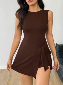 SHEIN EZwear 女士咖啡棕色简约无袖连体裤 - 咖啡棕 - 查看 5