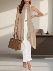 优雅女士背心式不对称下摆羊绒大衣 秋季女装 秋季女装 - 棕色 - 查看 6