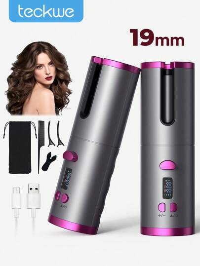 Teckwe 便携式无绳自动卷发器，用于头发造型的卷发器，USB 充电手持自动卷发器，适合家庭使用、商务旅行和旅游，适合男女的礼物，美发工具