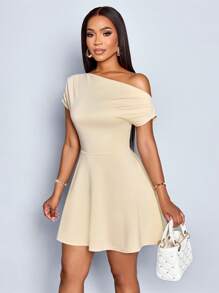 SOLERSUN Vestido de mujer con cuello asimétrico para primavera y verano - Albaricoque - Ver 6