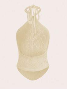 Chiquease 2025 New European & American Style Sexy Hollow-Out Halter Lace-Up Women Knit Top Knitted Sweater Clothes For University