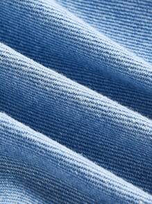 SHEIN MOD 大码蓝色牛仔短裤甜美蕾丝拼接高腰裙裤夏季韩版潮流返校美式短裤 - 淺色水洗藍 - 查看 4