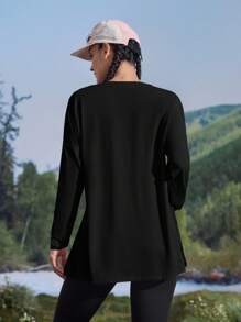 In My Nature 女式落肩长袖圆领户外T恤，侧开衩下摆，女式防晒衬衫，女式长袖健身衬衫，女式徒步衬衫，清凉健身上衣，女式Upf衬衫