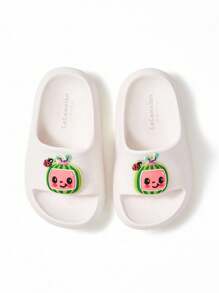 CoComelon X SHEIN Dép đi trong nhà hình dưa hấu 3D dễ thương màu trắng cho bé, chất liệu EVA nhẹ, chống trượt, bảo vệ ngón chân, thích hợp sử dụng trong nhà, tắm vòi sen hoặc đi biển, phù hợp cho cả bé trai và bé gái - trắng - Xem 7