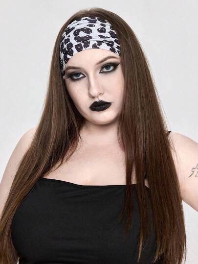 Grunge Punk 1pc Fashionable Double Laser Holographic Rhinestone Leopard Print Headband, Y2K Style Colorblock Print Elastic Hairband, Daily Stylish Hair Accessories