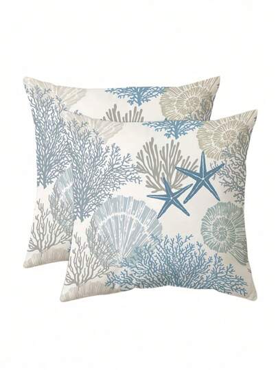 海洋主题抱枕垫套 - 章鱼海马海龟亚麻印花家居装饰沙发床”