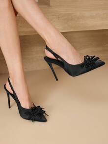 MOTF POINTED TOE BOW DETAIL HIGH HEELS - Black - View 1