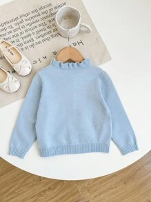 SHEIN LMoss Kids LMoss Cute Cartoon Print Long Sleeve Cardigan Sweater For Baby Girls, Autumn Winter Embroidered Baby Cardigan Baby Girl Sweater Bunny Fall - Baby Blue - View 2