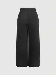 SHEIN MOD Quần ống rộng dáng rộng màu trơn họa tiết sọc tăm cỡ lớn dành cho nữ - màu đen - Xem 2