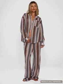 Musera Resort Áo sơ mi dài tay dáng rộng, họa tiết, phong cách Boho Ibiza, dễ thương, gợi cảm, thích hợp cho kỳ nghỉ hè, đi biển, áo khoác ngoài, kẻ sọc, thích hợp cho mùa thu, lễ hội, xuân. - màu nâu - Xem 1