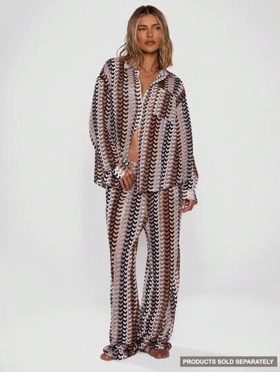 Musera Resort 纹理图案超大长袖衬衫，波西米亚风，伊比沙岛风，可爱性感，度假夏季沙滩泳装罩衫，条纹，秋冬假日春季款