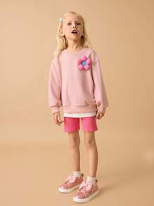 Maija Kids Maija Kids 2 件套女孩花卉图案 2 合 1 圆领运动衫和短裤套装，年轻女孩服装套装