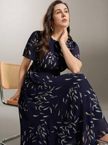 Flouryn Women's Plus Size Elegant Chiffon Printed A-Line Dress Vacation Spring Dress Summer Women Outfit Elegant Formal Women Dresses Easter Women Dress Tea Party Outfit