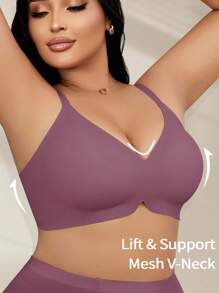 1 件女士加大码果冻柔软支撑无钢圈文胸 - 中紫紅色 - 查看 5