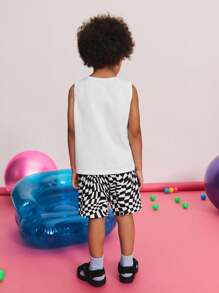 SHEIN Young Boy Summer Casual Minimalist Comfortable Round Neck Sleeveless Colorful Letter Print Tank Top And Shorts Set Kid Graphic Tees,Back To School - White - View 3