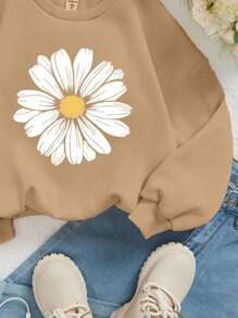 SHEIN 年轻女孩休闲日常舒适针织厚长袖连帽衫运动衫，适合秋冬季