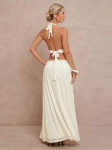 Lumalex 秋季节日派对狂欢节郊游夏季假期优雅复活节波西米亚风海滩热门户外丰富层次婚礼季节宴会成人仪式海滩海滨刺绣装饰露背褶皱连衣裙女士白色派对女士奶油色优雅 - 白色 - 查看 2