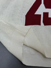 SHEIN 女童宽松V领镂空针织毛衣，饰有数字图案，适合母女、姐妹、女孩穿着，是返校季校服的理想之选，也是90年代复古风V领毛衣，适合秋冬季穿着。 - 白色 - 查看 7