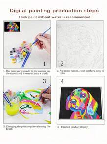 成人 DIY 丙烯颜料数字油画套装 - 无框，现代抽象花卉油画设计，无褶皱卷彩印刷画布，配有颜料和画笔，非常适合初学者减压工艺品，也适合家居装饰和独特的礼物 - 彩色 - 查看 4