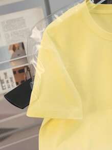 INAWLY Women's Loose Fit Heart Embroidered Graphic Short Sleeve T-Shirt, Popular Design - Mustard Yellow - View 4