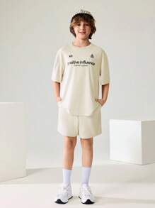 JNSQ Nuevo Set de camiseta y pantalones cortos casuales unisex de verano para niños, camiseta deportiva y shorts de ajuste holgado con estampado de cintura Elastic divertido para niño, 2 piezas Outfit