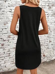 EMERY ROSE Casual & Simple Letter Printed Sleeveless Vest Dress, Suitable For Summer Chic Dress - Black - View 2