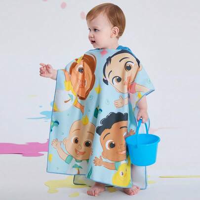 CoComelon X SHEIN Khăn choàng trùm đầu hình cá voi hoạt hình dễ thương dành cho trẻ mới biết đi, sợi nhỏ siêu thấm, nhanh khô, không xơ vải, ấm áp, thích hợp cho trẻ từ 2-6 tuổi, đa năng để tắm, bơi lội, đi biển