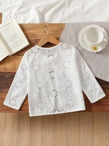 SHEIN 女童优雅白色镂空花卉面料圆领单扣耸肩夹克，秋季 - 粉色 - 查看 2