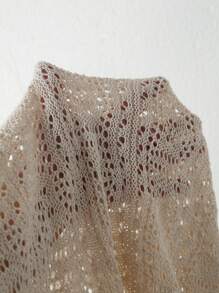 SHEIN LUNE Áo len cardigan dài tay màu trơn cho nữ, áo len hở phía trước đơn giản và giản dị - Màu be - Xem 7