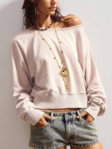Bohemela Boho Solid Color Knit Crew Neck Loose Fit Long Sleeve Sweatshirt For Women, Autumn/Winter Back To School Top - Apricot - View 4