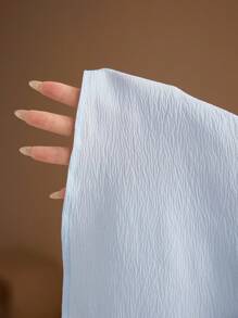 Veilorie 女式花卉装饰落肩长袖单排扣优雅衬衫 - 藍色 - 查看 9