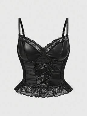 Goth Plus Size Fashionable Sexy Lace Patchwork Criss-Cross Strap Camisole