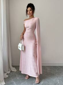 Rafferiza Vestido largo ceñido con hombros descubiertos y cintura cegada, elegante, para mujer