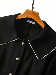 Regalyn Modischer große Größen Damen Mantel mit Stehkragen, Perlenverzierung, taillierter Taille aus Wollmischung, geeignet für Herbst/Winter