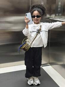 SHEIN Young Girl Woven Loose Casual Jacket Fashion Edgy Luxury White Zip Up Jacket Autumn Winter For Women - White - View 5