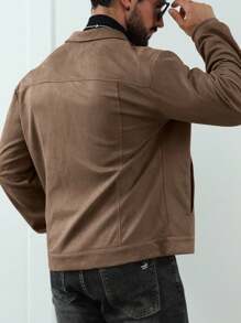 Manfinity Roughcore Men's Long Sleeve Single-Breasted Casual Loose Suede Fleece Jacket Brown Jacket Men Cropped Men Jacket Men Mocha Bomber Jacket