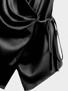 Franclia Women's Fashion Casual Deep V-Neck Wrap Tie Blouse - Black - View 4